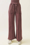 Mineral Wash Side Knit detail wide leg pants HE5878P