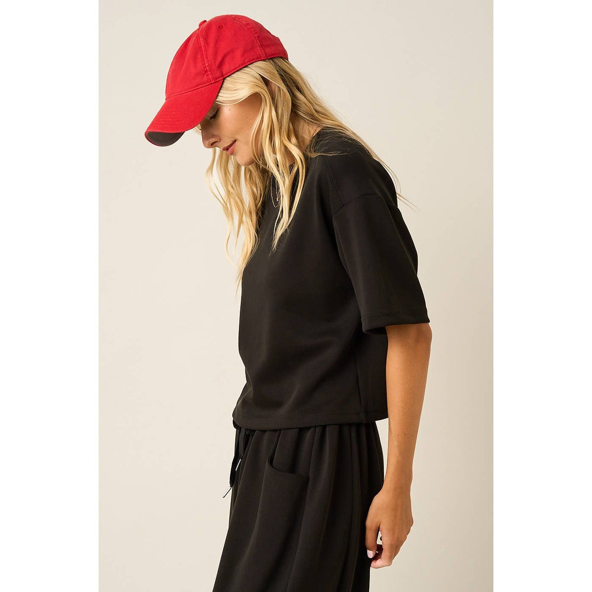 CLOUD KNIT SHORT SLEEVE BOXY CREW NECK TOP