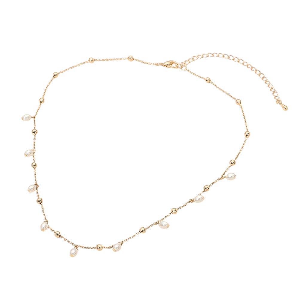 Delicate Pearl Drop Beaded Chain Necklace