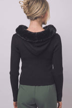 Faux-fur Trim Hooded Zip-up Sweater