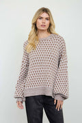 MARLED TRIM GEOMETRIC PATTERN RELAXED SWEATER