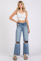 P1371W-MD HIGH RISE STRETCH SLIM WIDE LEG W/ DESTROYED HEM