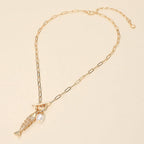 Fish Pearl Toggle Charm Pendant Necklace
