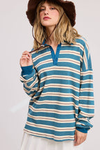 Multicolor Stripe Oversized Long Sleeve Polo Shirt