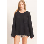 Ribbed Knit Patch Pocket Sweater