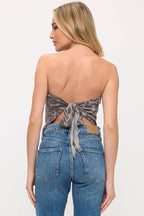 PUFF' Free Bird Vintage Graphic Printed Back Tie Tube Top