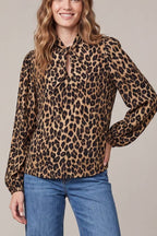 Animal Print Neck Bow Top