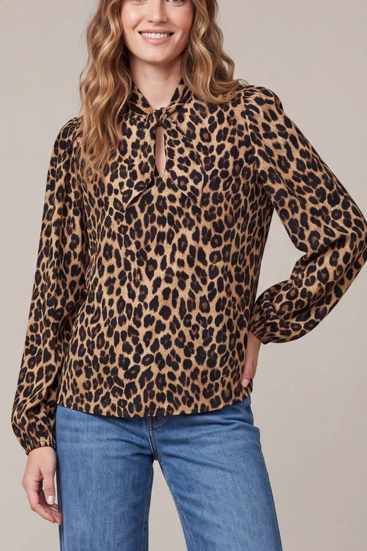 Animal Print Neck Bow Top