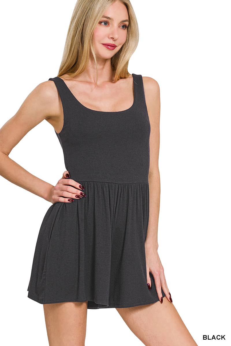 Double Layered Tank Romper W/ Pockets - Zenana