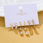 Pearl Hoop Crystal Drop Chain Trio Earring Set | 80E62685