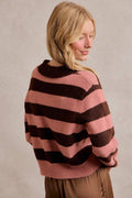 Striped Button Down Collar Knitted Cardigan
