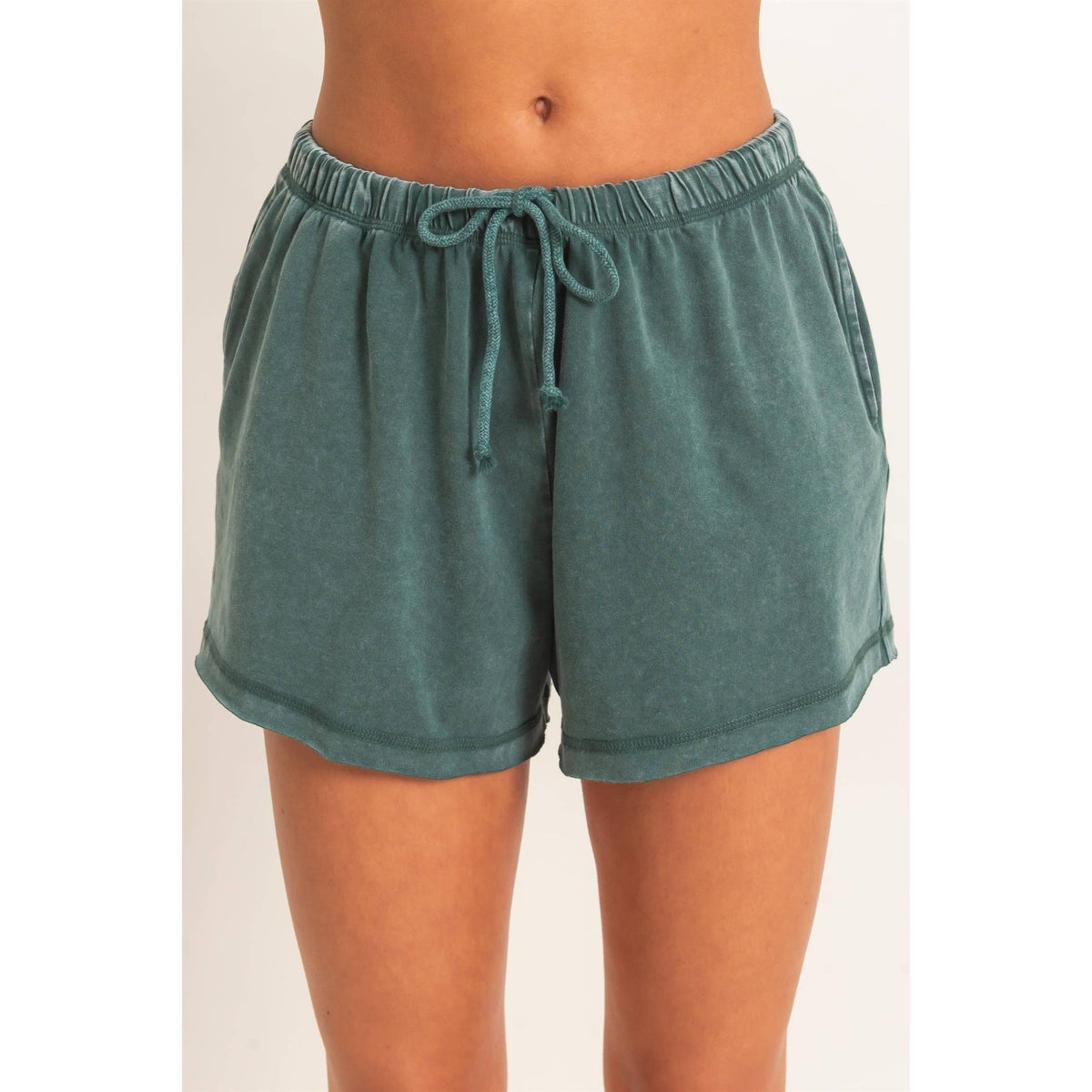 Mineral Wash Long Sleeve Raw Edge Top & Shorts Set