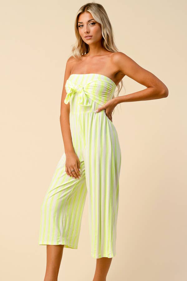 AR35176VS - VERTICAL STRIPE FRONT TIE TUBE JUMPSUIT