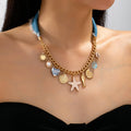 Sea Life Multi Charm- Boho Coastal Denim Necklace | 80N93111