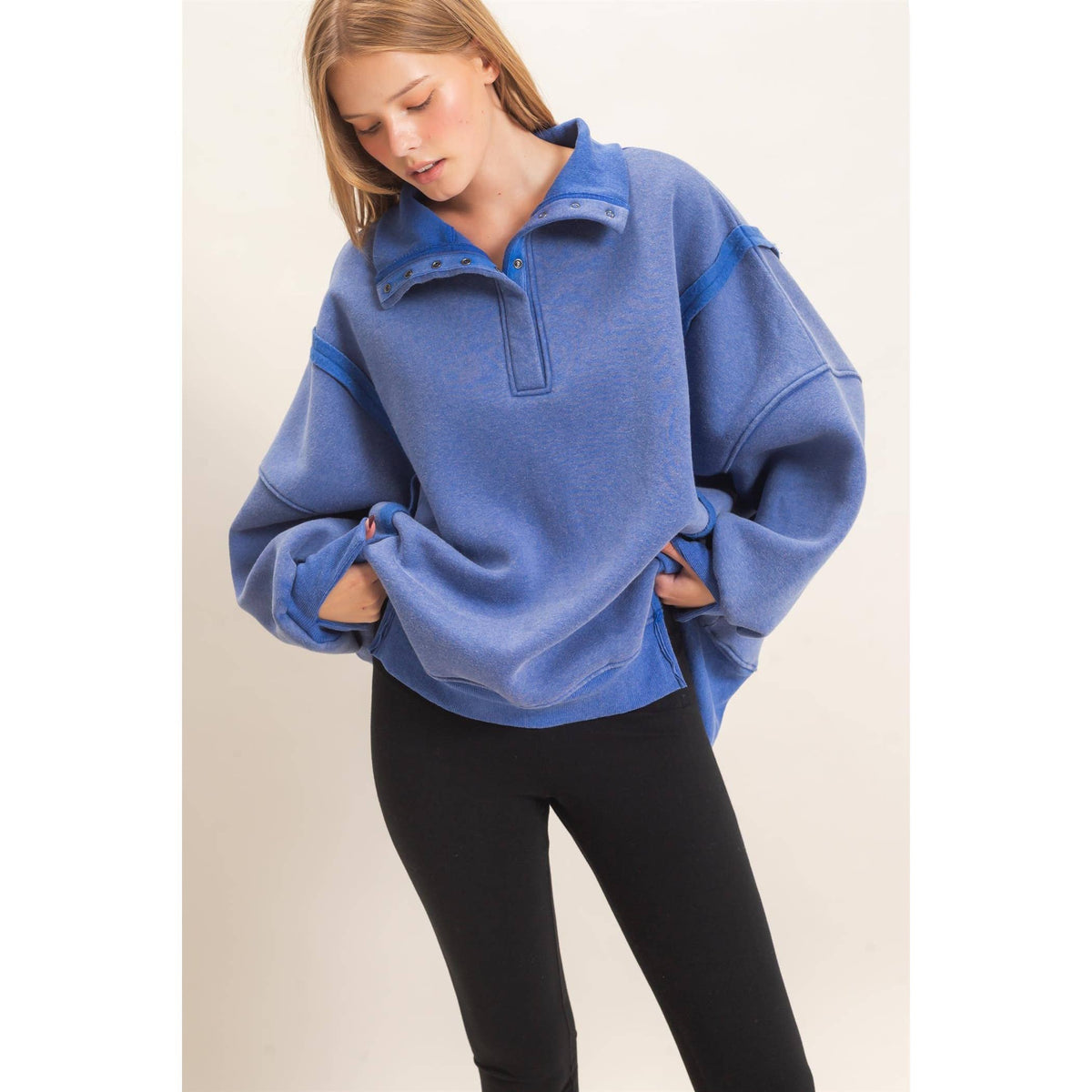 Mineral Wash Snap Collar Pullover
