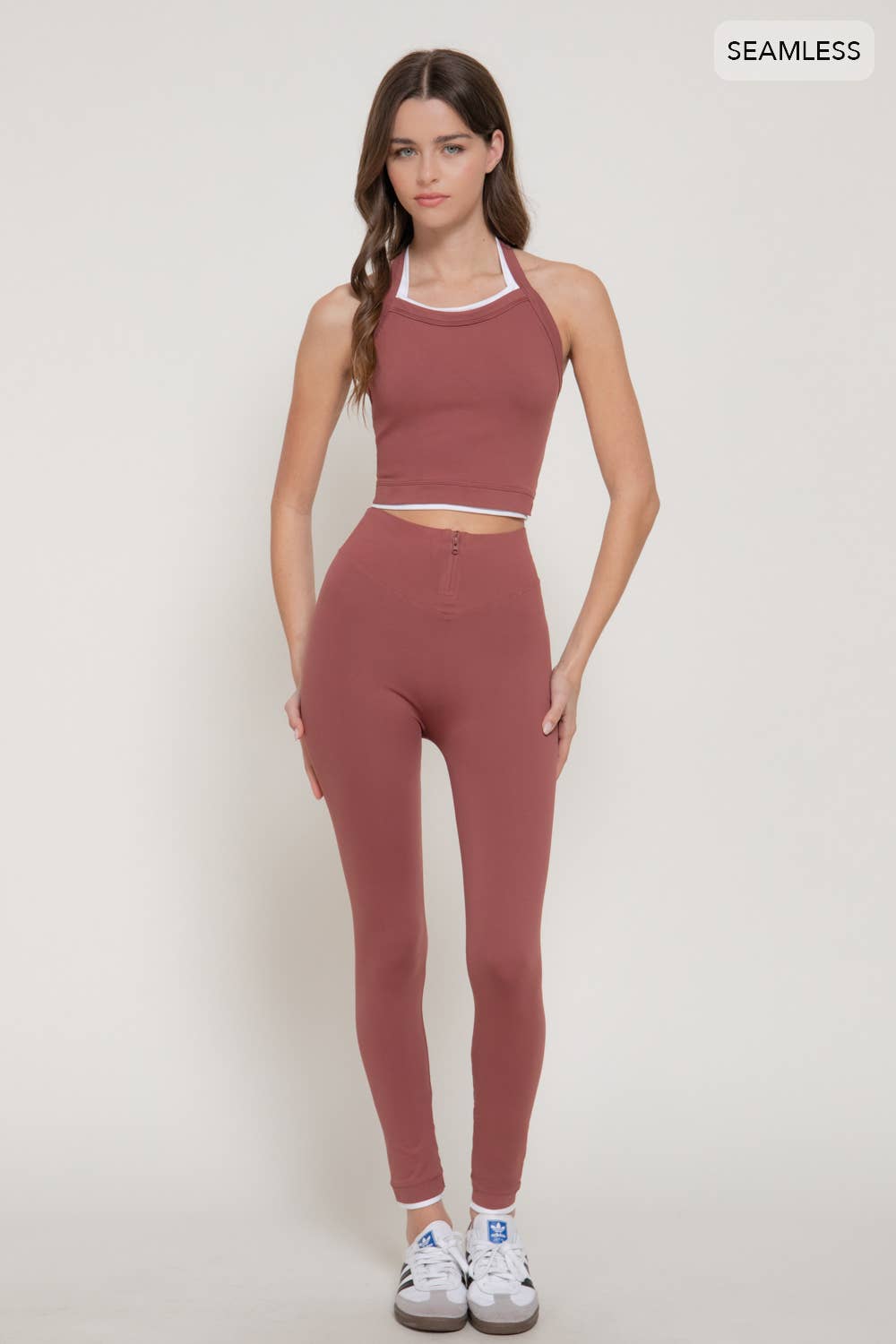 Double Layer Effect Crop Tank Top & Leggings Seamless Set