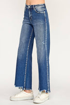 P7091W-DM HIGH RISE SUPER STRETCH WIDE LEG W/ DESTROYED HEM