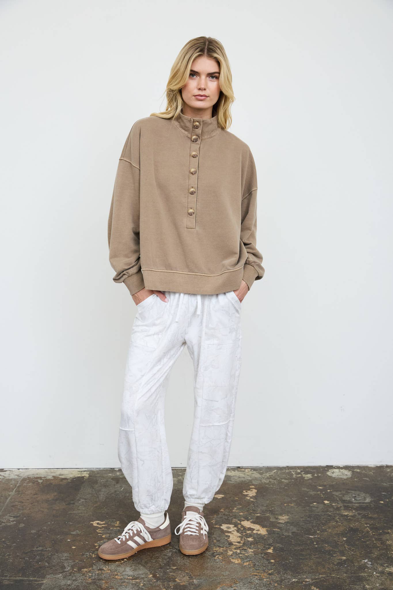 MOCK NECK HENLEY LONG SLEEVE KNIT TOP