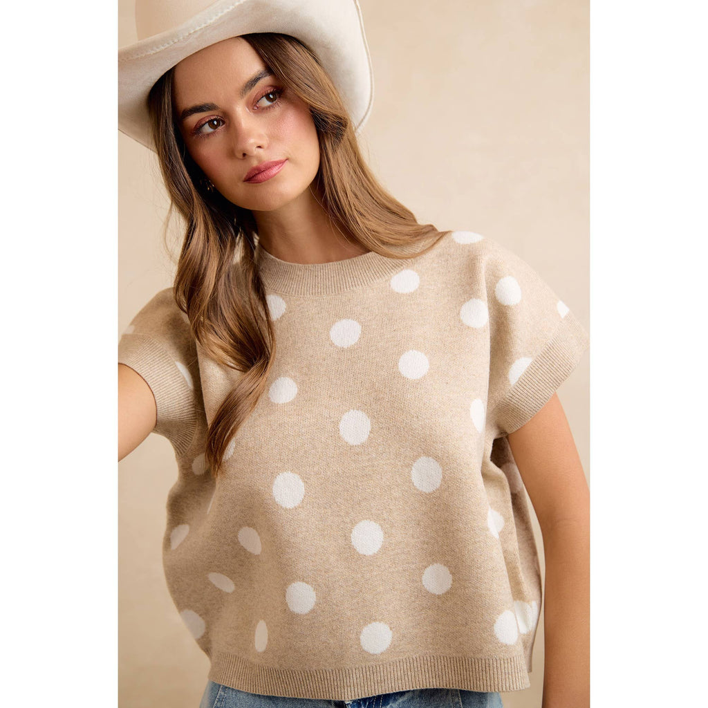 POLKA DOT KNIT SLEEVELESS TOP
