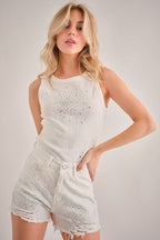 IP2742 Rhinestone Embellished Stretch Denim Shorts
