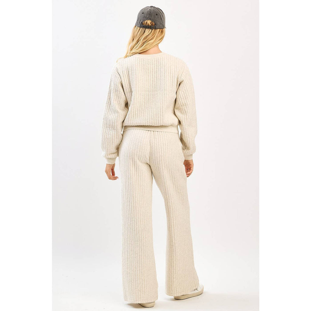 QUILTED CREW NECK SWEATSHIRT AND PANTS SET