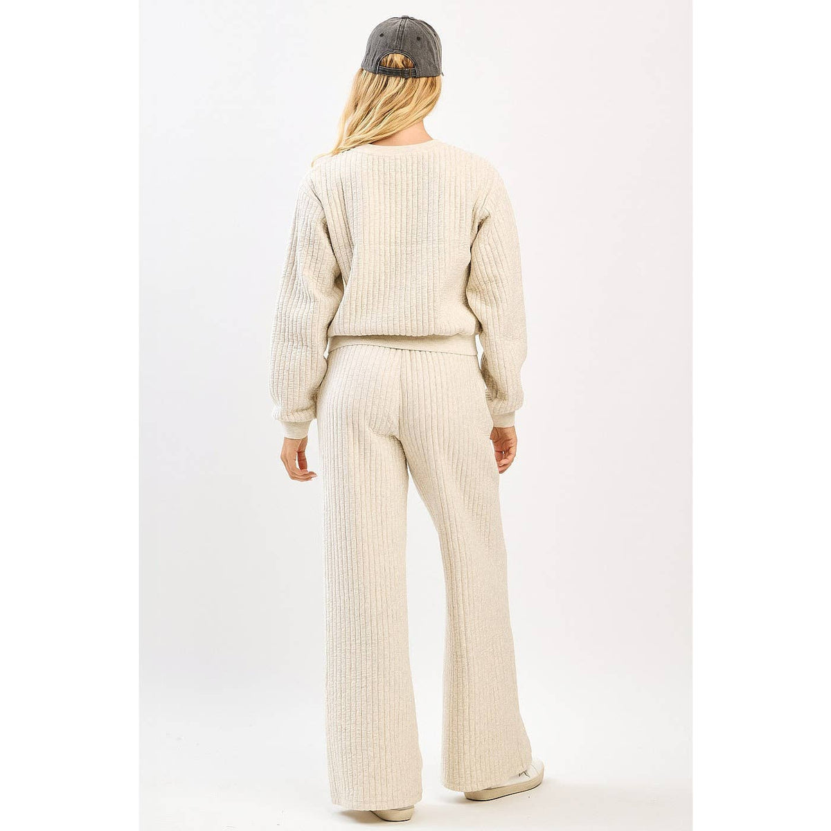 QUILTED CREW NECK SWEATSHIRT AND PANTS SET
