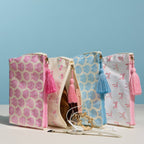 Pink Seashell Print Cosmetic Pouch | Zipper Makeup Bag with Tassel