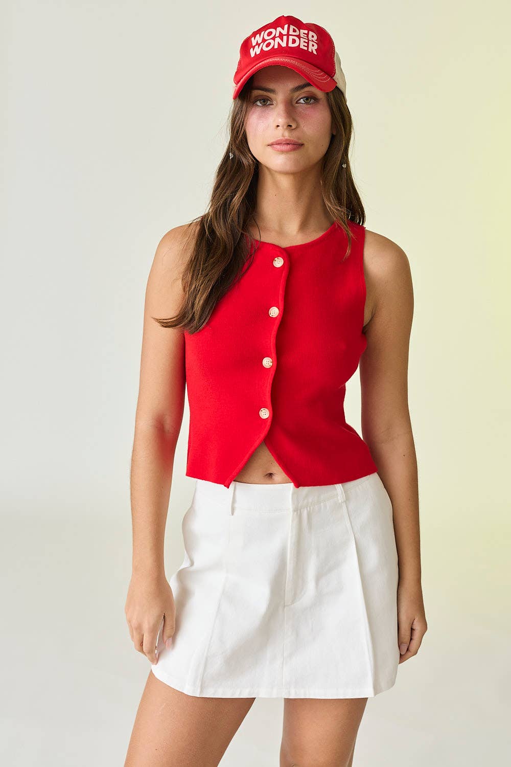 Berry Sleeveless Button Up Top