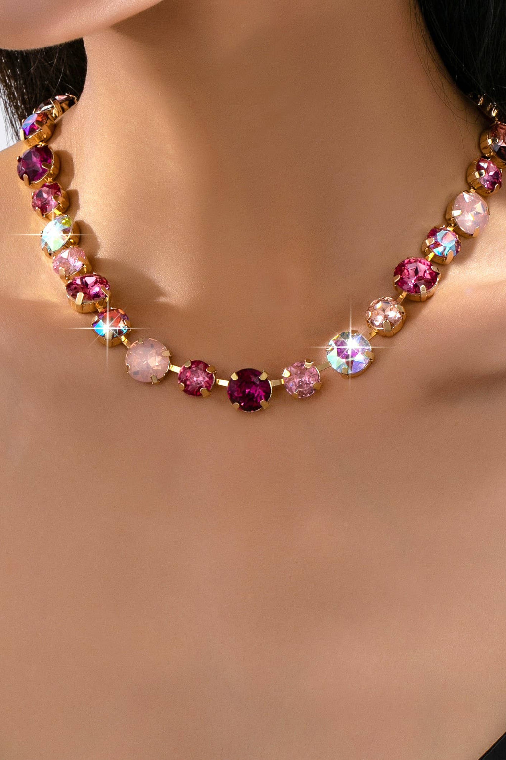 Multi-Tone Pink and Purple Crystal Tennis Necklace| 80N93416