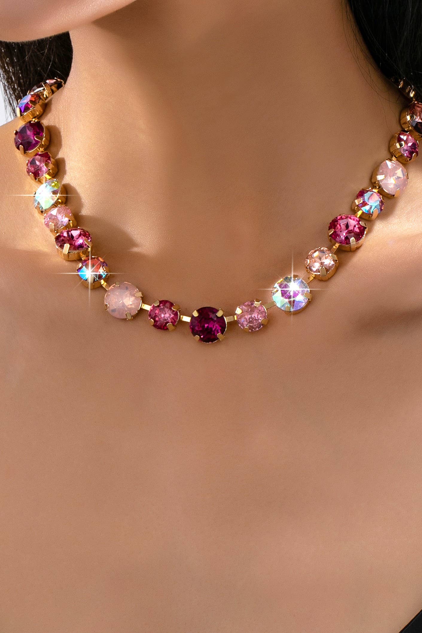 Multi-Tone Pink and Purple Crystal Tennis Necklace| 80N93416