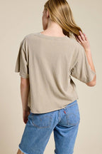PUFF' WWJD Lace Graphic Raw Hem Faux Crop Tee