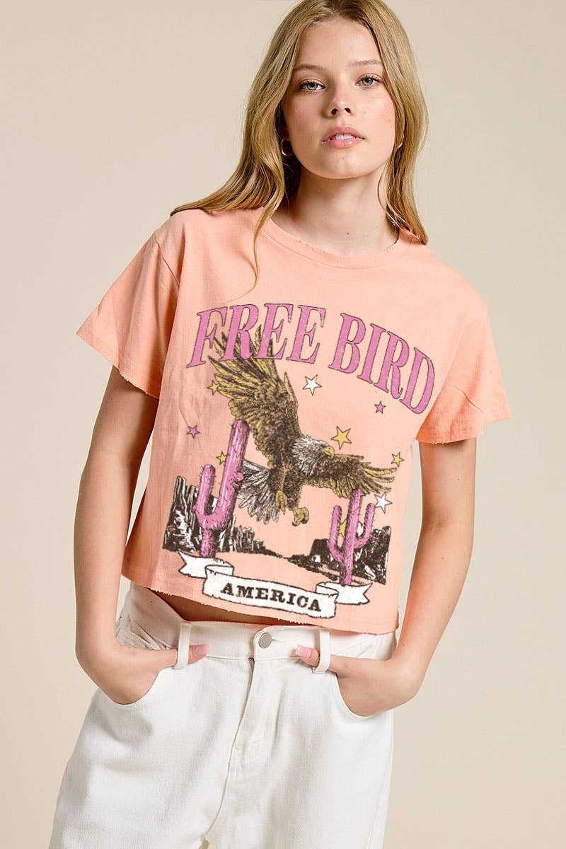 Free Bird America Vintage Graphic S/S Seamless Faux Crop