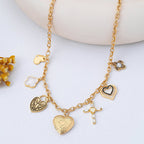 Antique Heart Locket & Cross Multi-Charm Necklace | 80N93116