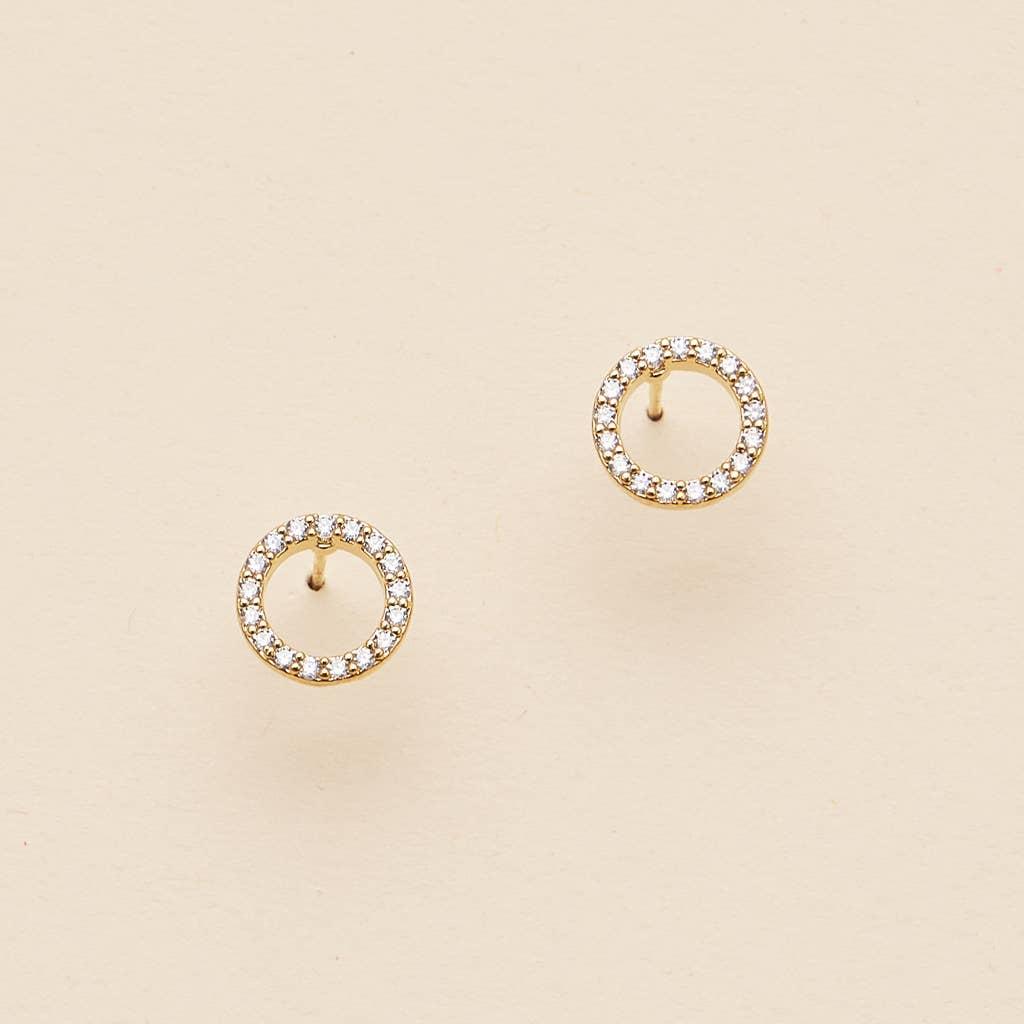 18K Gold Dipped Open Circle CZ Stud Earrings | Pavé Halo
