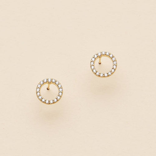 18K Gold Dipped Open Circle CZ Stud Earrings | Pavé Halo