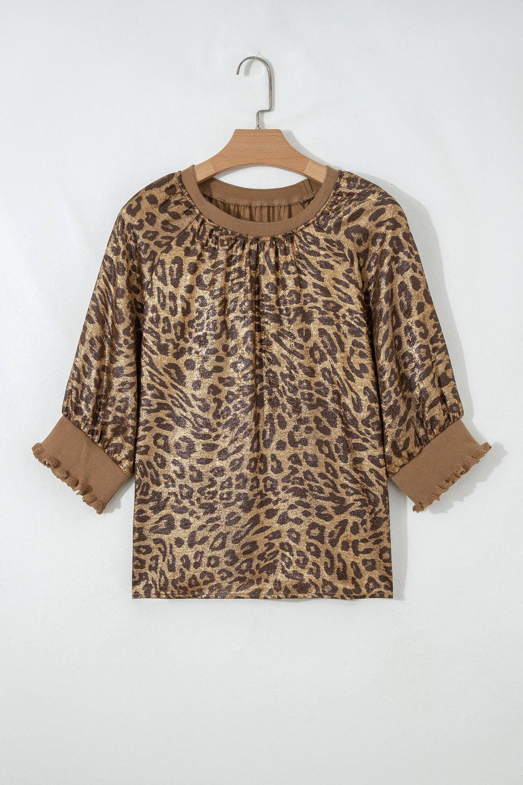 PRETTY BASH Metallic Leopard 3/4 Sleeve Blouse