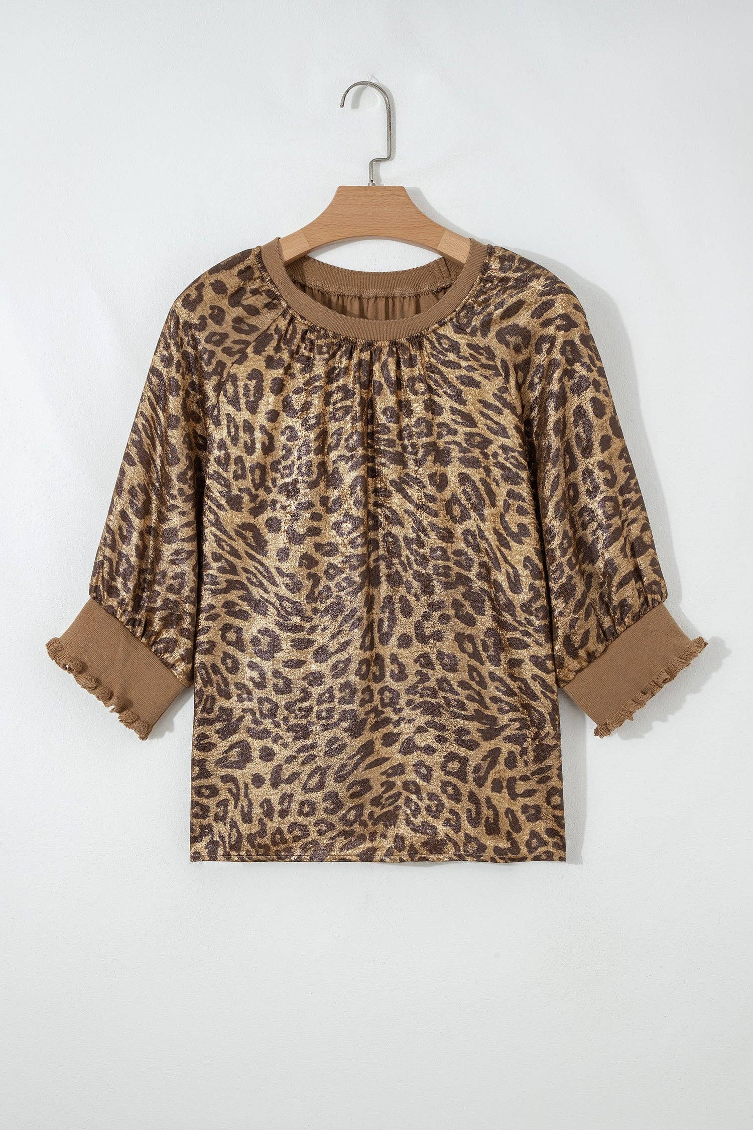 PRETTY BASH Metallic Leopard 3/4 Sleeve Blouse