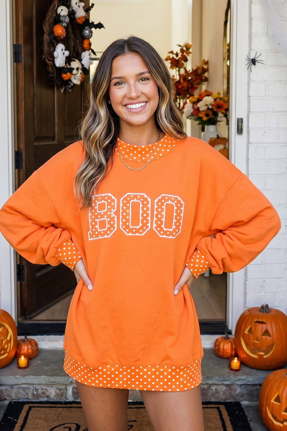 LAS-LIVE Polka Dot Letter Print Mock Neck Sweatshirt (S-XL)