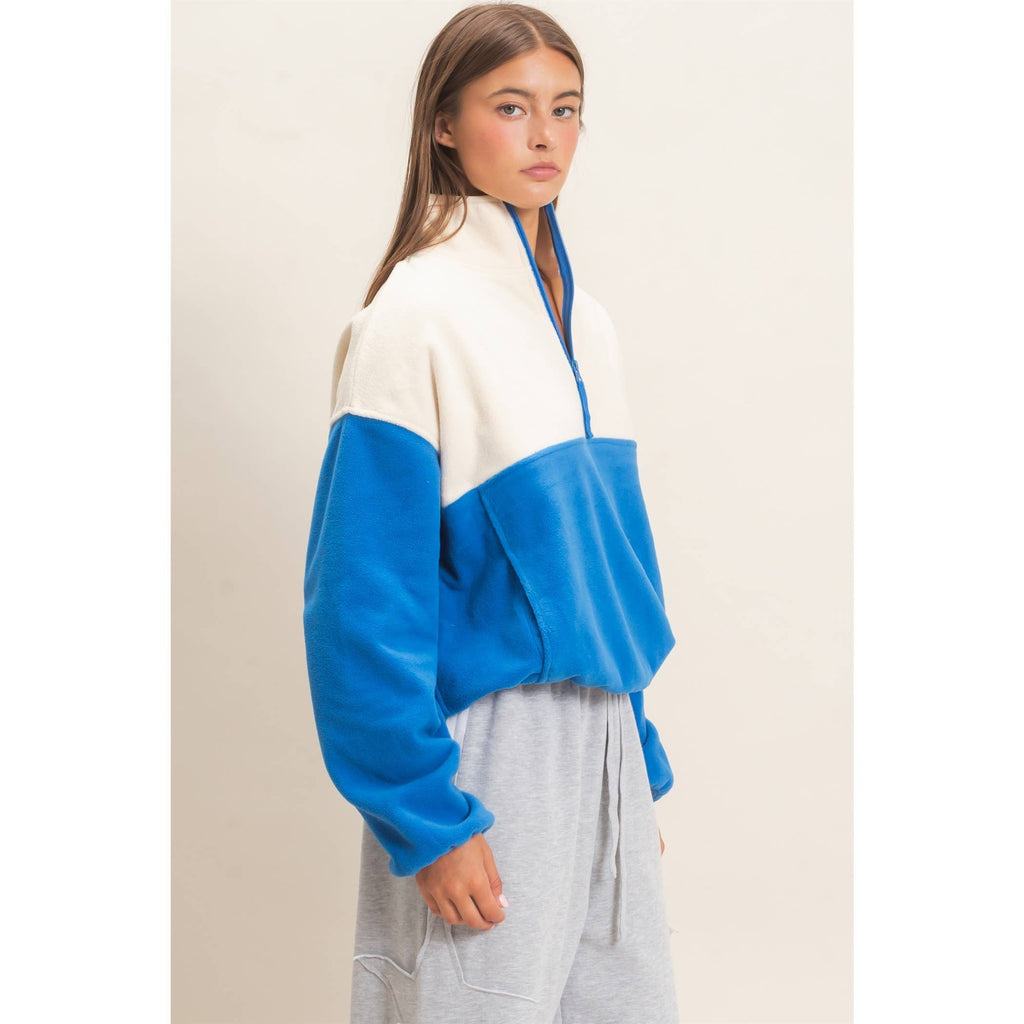 Fleece Color Contrast Half Zip Pullover