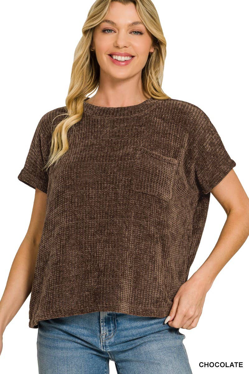 Chenille Waffle Short Sleeve Sweater