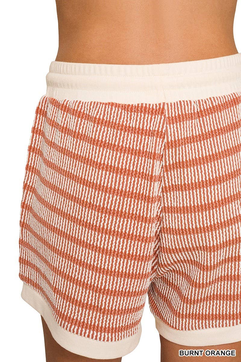 Raised Rib Striped Pullover And Shorts Set