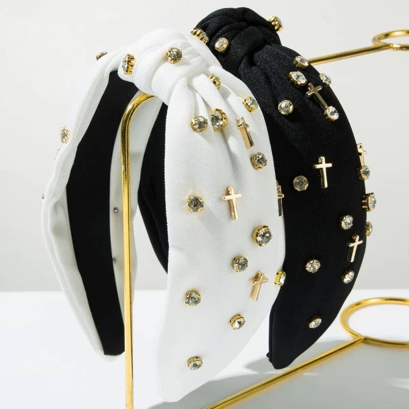 Cross and Crystal Embellished Knot Headband | 40HB196