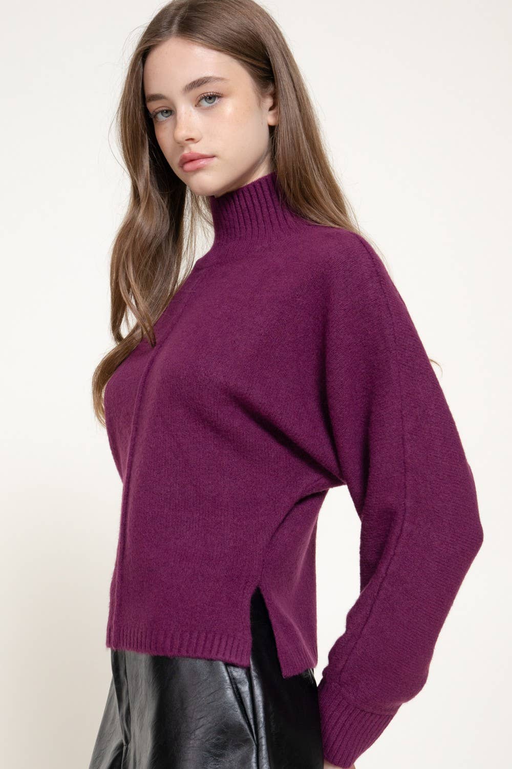 Long Slv High Neck Sweater Top