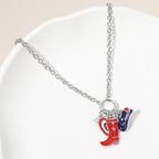 Enamel American USA Flag Cowboy Heart Pearl Charm Necklace