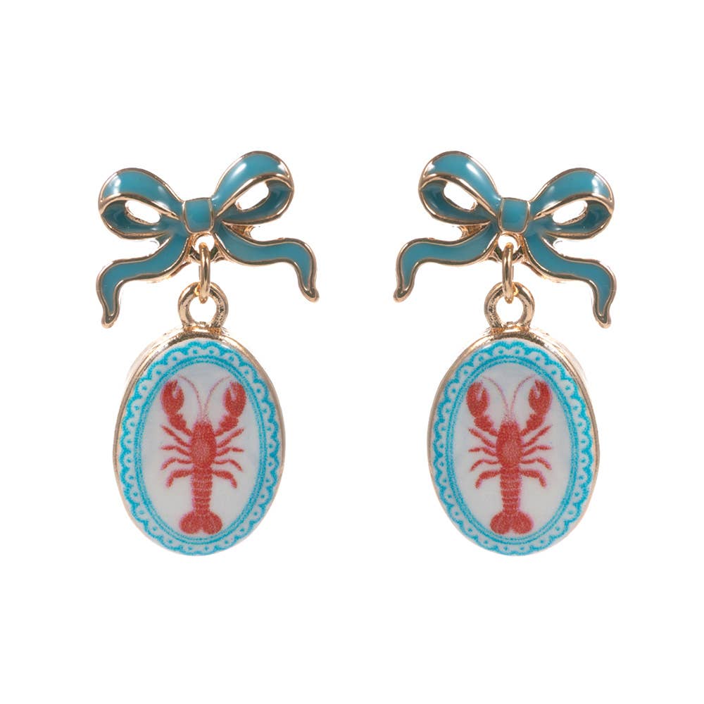 Bow Shell Print Square Frame Drop Earrings