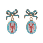 Bow Shell Print Square Frame Drop Earrings