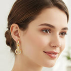 14K Gold Plated CZ Pave Snake Circle Dangle Hoop Earrings