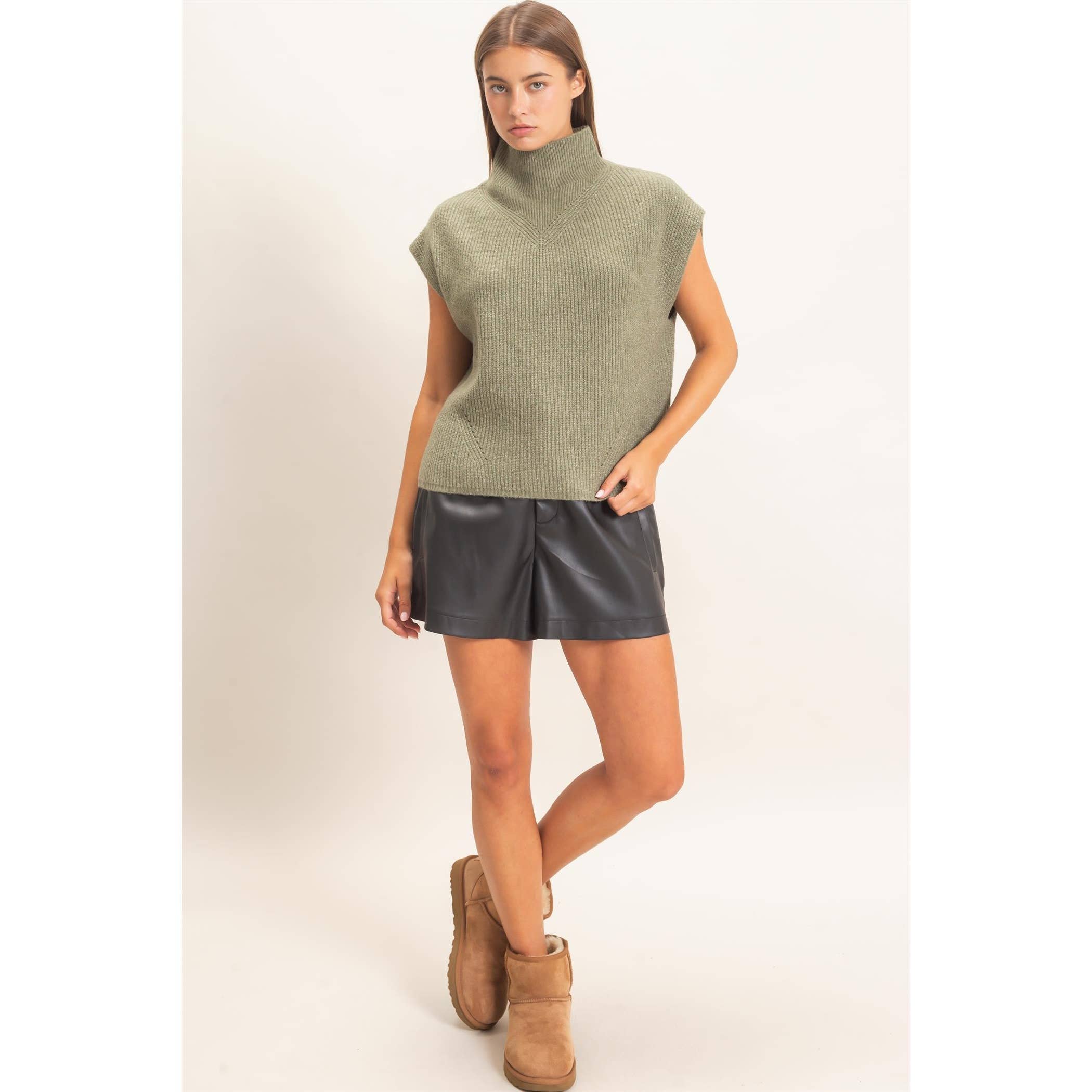 Sleeveless High Neck Sweater
