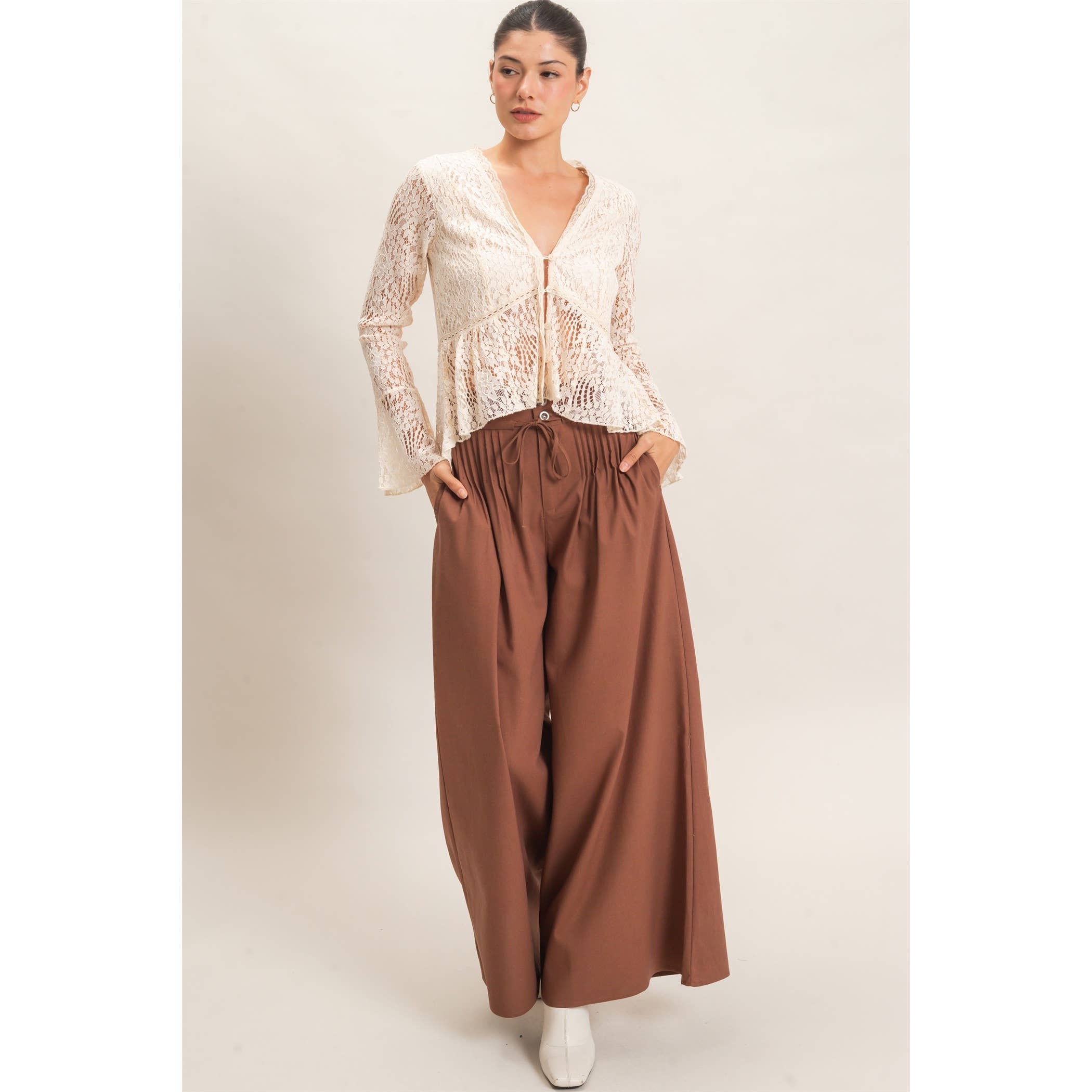 High-Waisted Pintuck Trousers