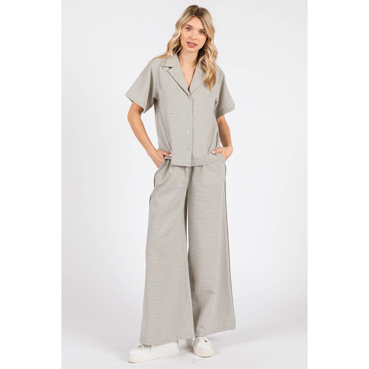 MINI CHECKERED PRINT BUTTONED SHIRT AND PANTS SET